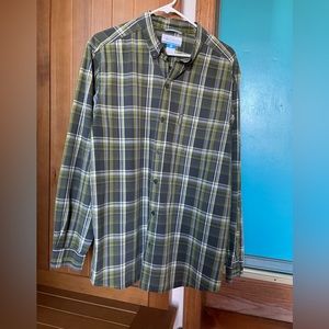 Columbia Men’s Shirt Green Plaid Long Sleeve Size L